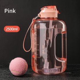 With Straw Large Portable Travel Bottles For Training Sport (Option: Pink-2500ml)