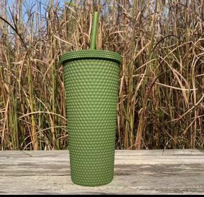 Outdoor Plastic Double Frosted Mug With Straw (Color: Green)