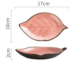 Creative Ice Cracked Ceramic Plate With Leaves Simple (Color: Pink)