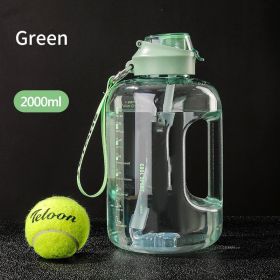 With Straw Large Portable Travel Bottles For Training Sport (Option: Green-2000ml)