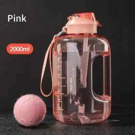 With Straw Large Portable Travel Bottles For Training Sport (Option: Pink-2000ml)
