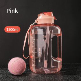 With Straw Large Portable Travel Bottles For Training Sport (Option: Pink-1500ml)