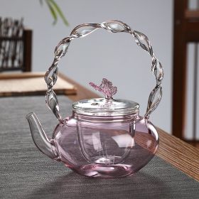High Borosilicate Glass Twist Pattern Teapot (Option: Light pink)