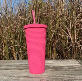 Outdoor Plastic Double Frosted Mug With Straw (Color: Red)